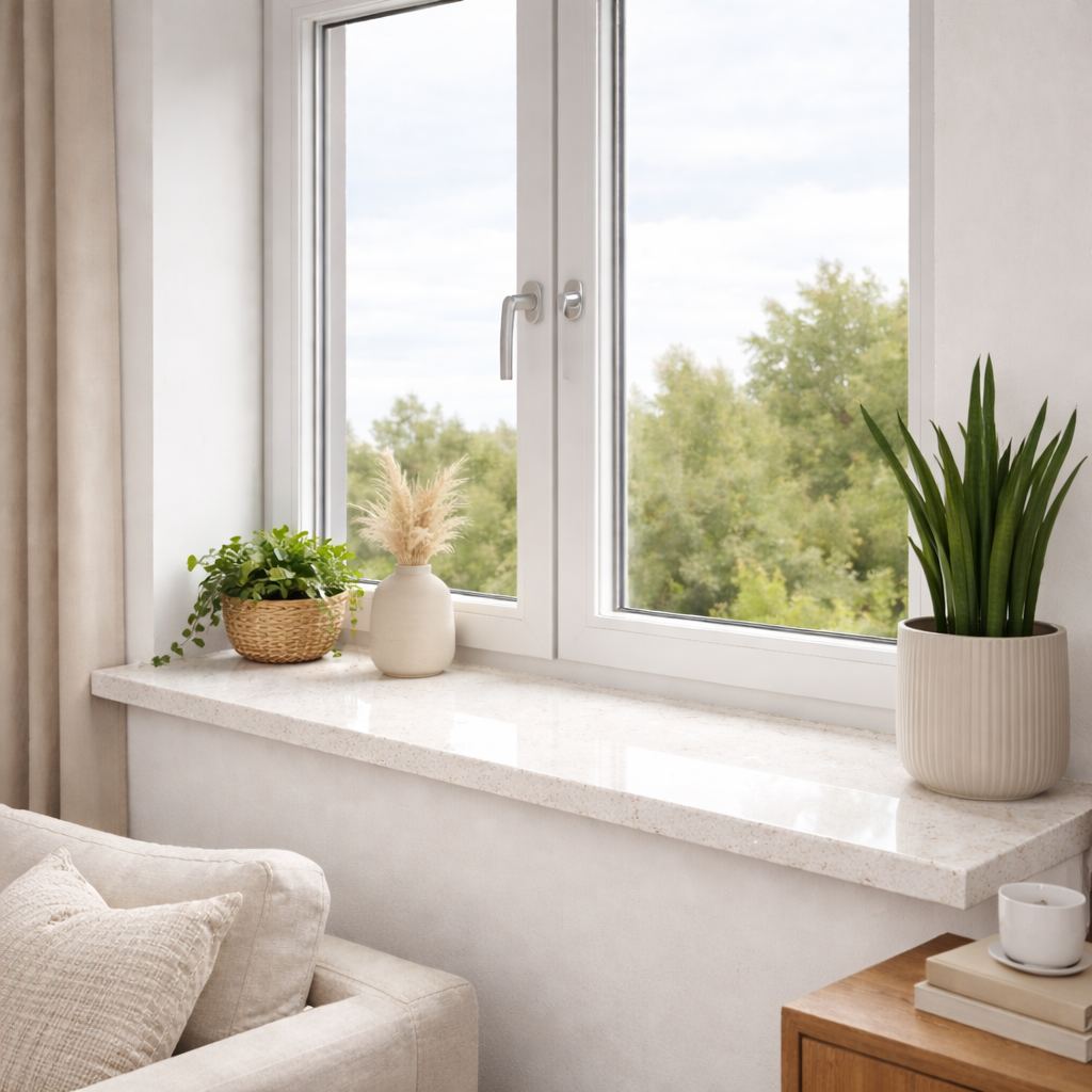 parapety wewnętrzne jasny parapet do białego okna