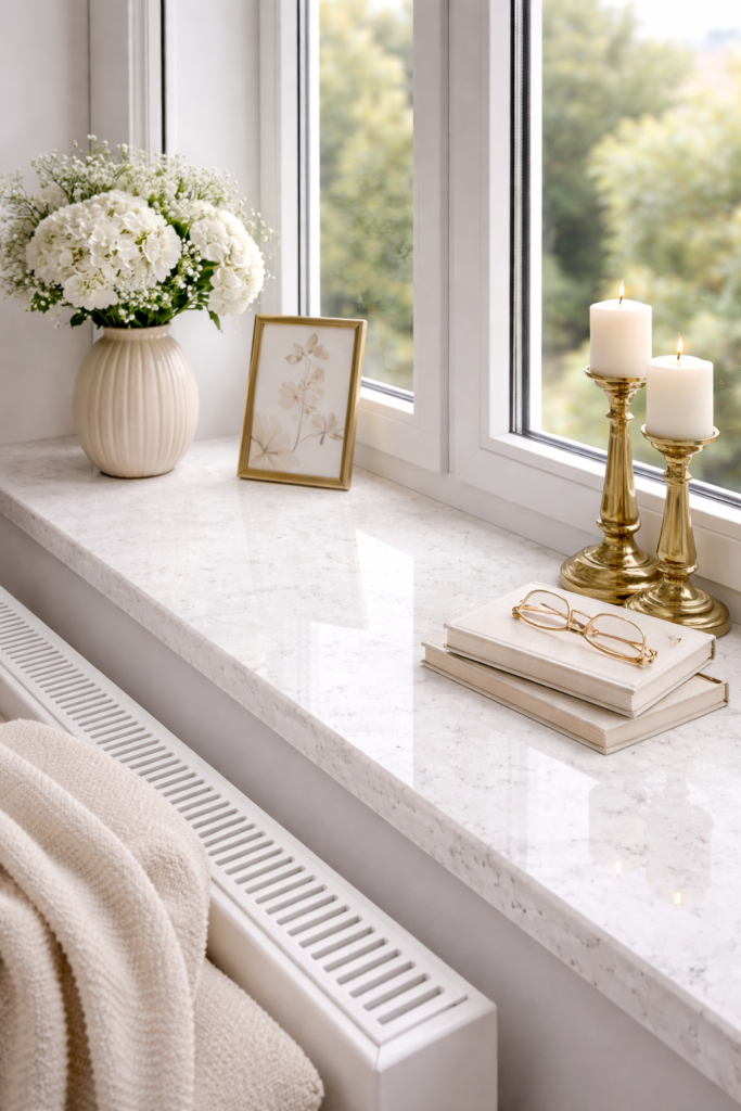 jaki parapet do białych okien aglomarmur