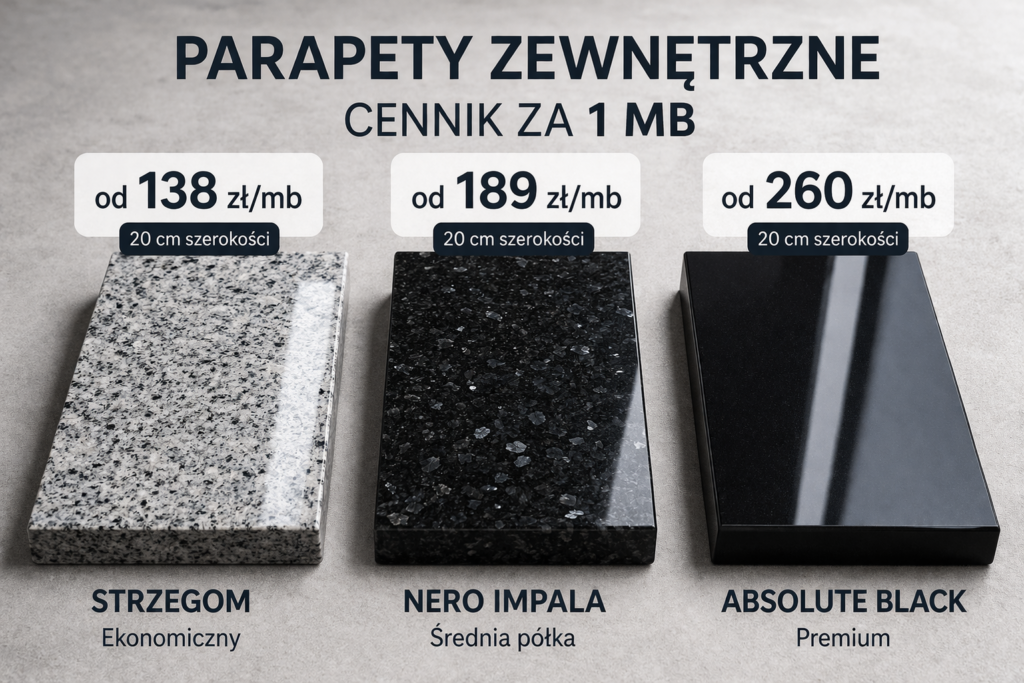Porównanie cen parapetów zewnętrznych z granitu Strzegom, Nero Impala i Absolute Black - eparapet.pl